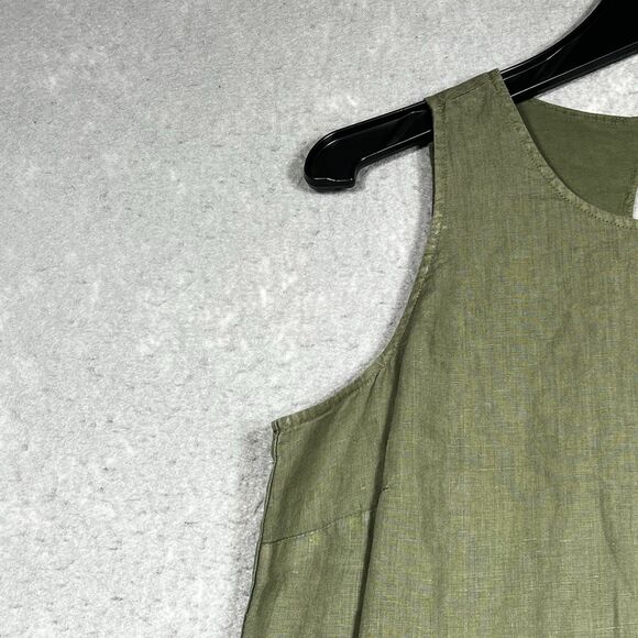 Tommy Bahama Linen Shift Dress Size Medium Green Ruffle Pockets Beach Sleeveless - Picture 3 of 14